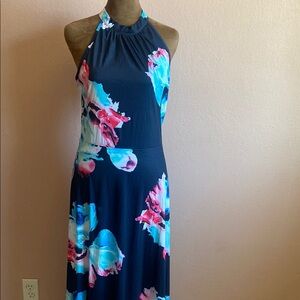 STYLEWORD Floral Halter Neck Maxi Dress - Blue and Pink